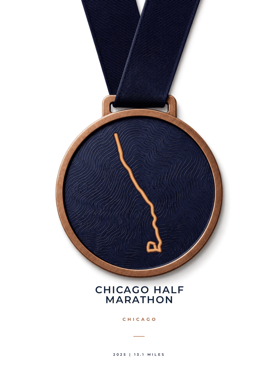Chicago Half Marathon route map poster preview in the Medal artwork style