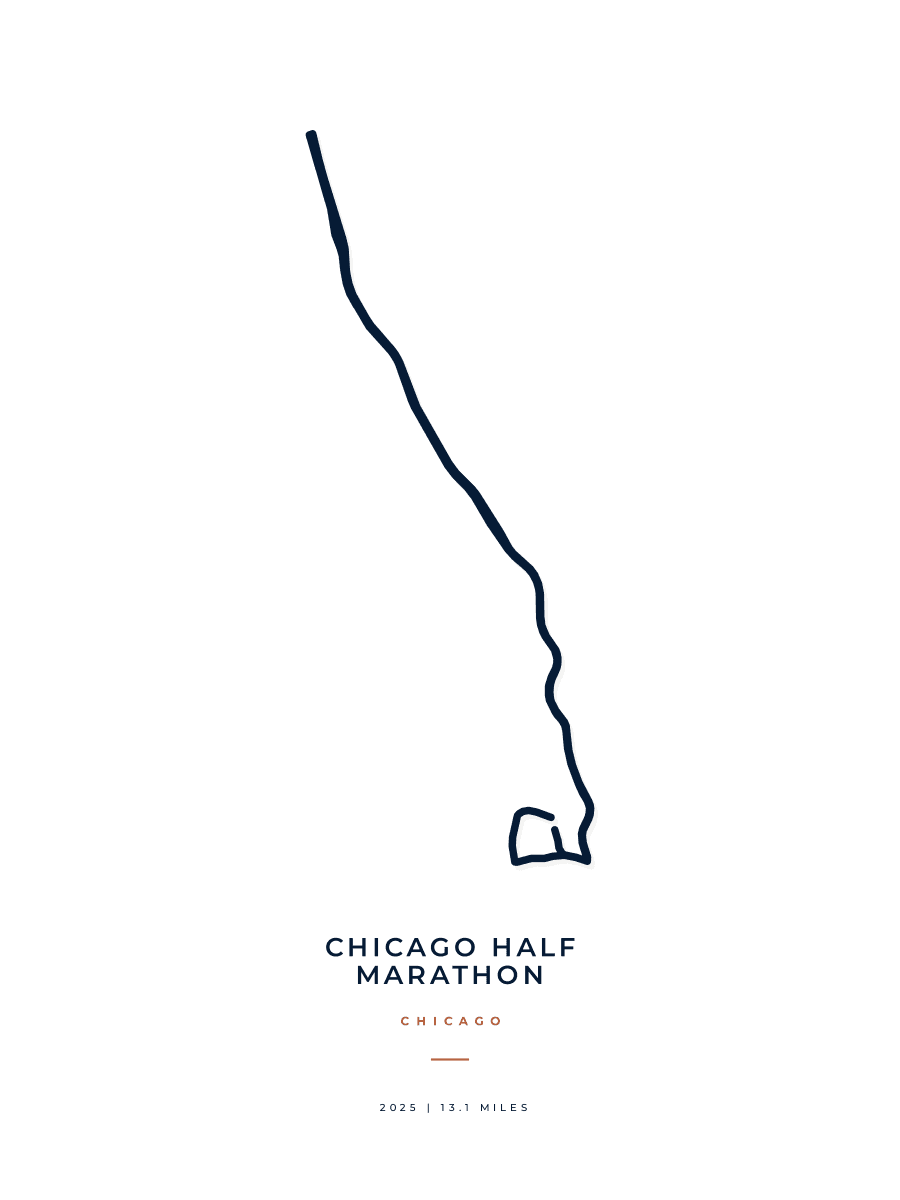 Chicago Half Marathon route map poster preview in the Minimal artwork style
