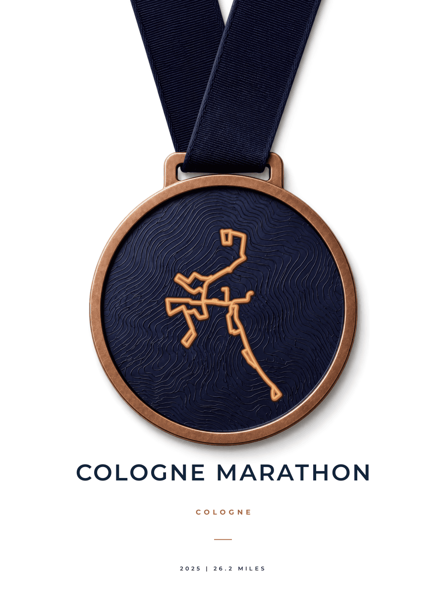 Cologne Marathon route map poster preview in the Medal artwork style