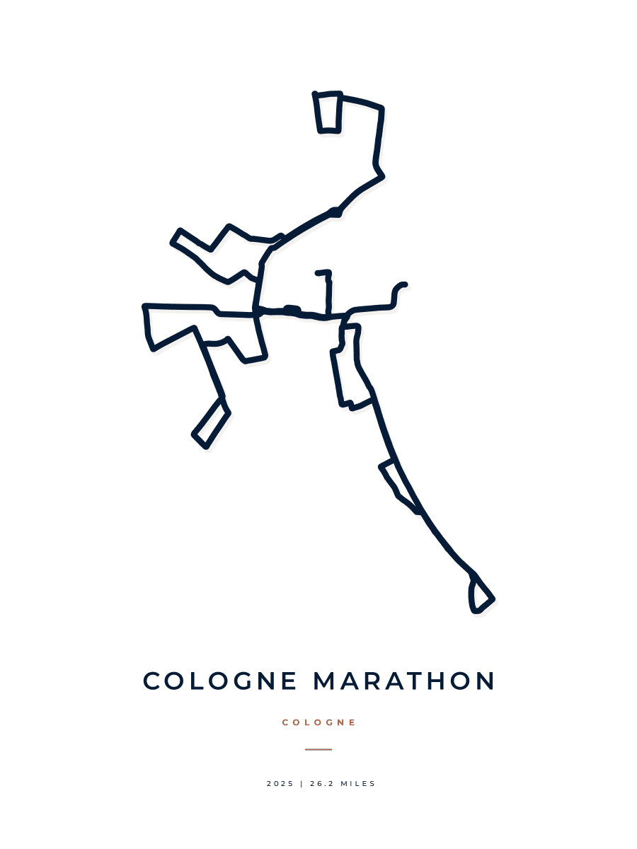 Cologne Marathon route map poster preview in the Minimal artwork style
