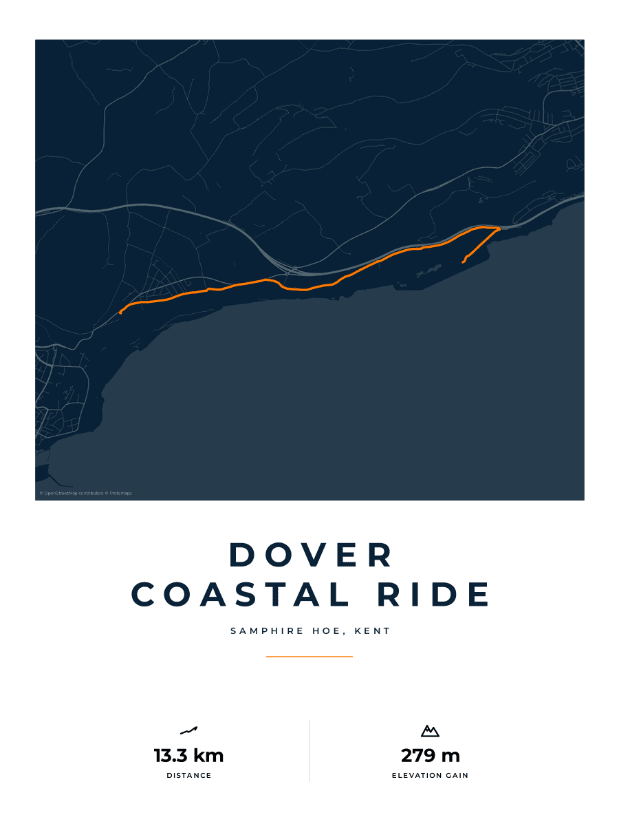 Route Into Art poster render for a Dover coastal cycling route in the Race Blueprint artwork style