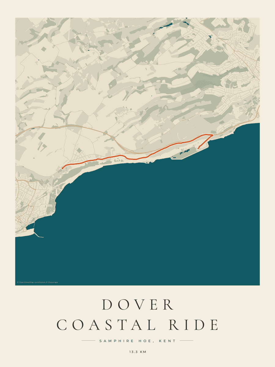 Route Into Art poster render for a Dover coastal cycling route in the Coastal Atlas artwork style