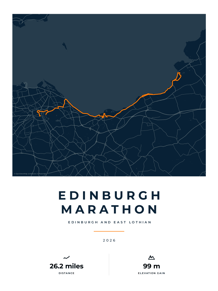 Edinburgh Marathon route poster preview in the Race Blueprint artwork style