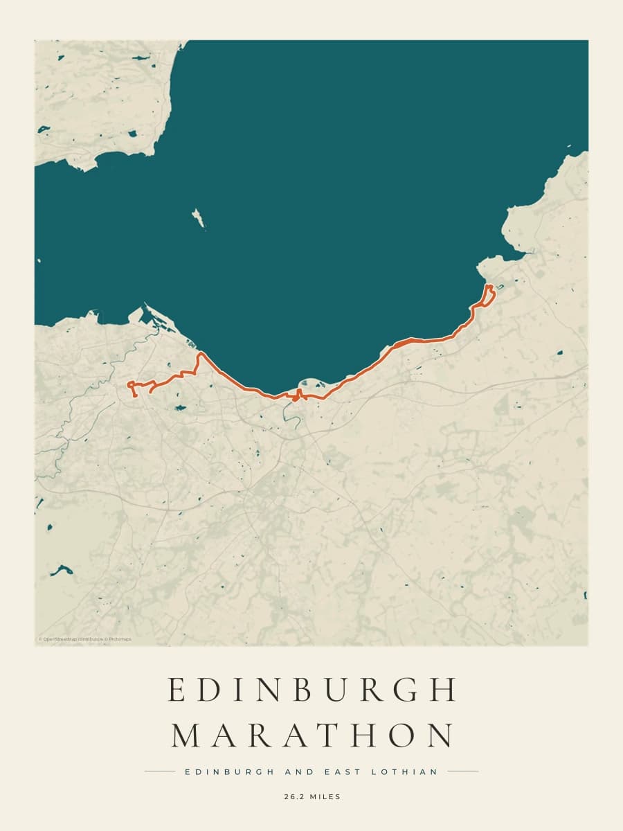 Edinburgh Marathon route poster preview in the Coastal Atlas artwork style