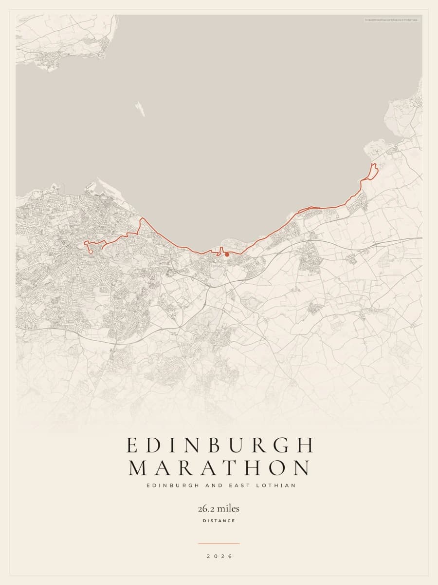 Edinburgh Marathon route poster preview in the Gallery Mono artwork style