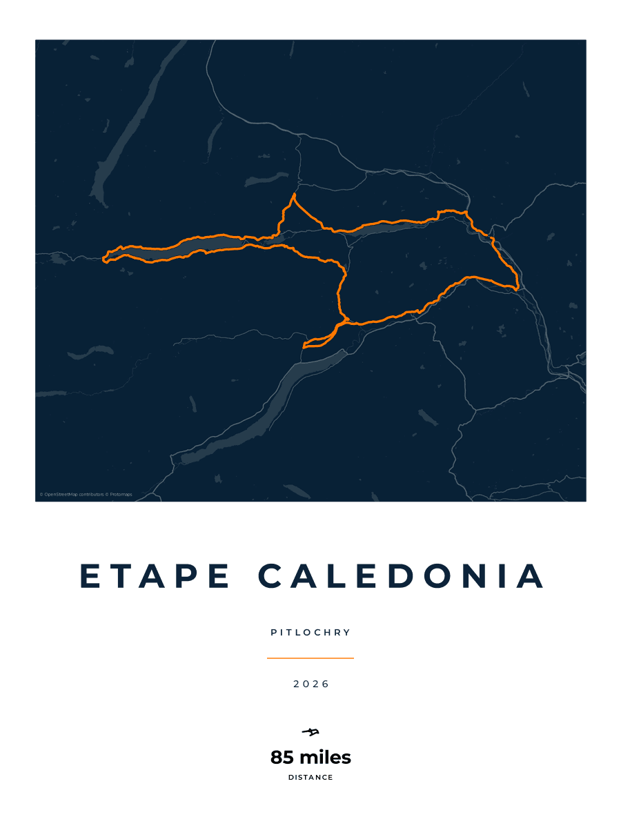 Etape Caledonia route poster preview in the Race Blueprint artwork style