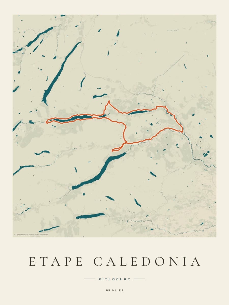 Etape Caledonia route poster preview in the Coastal Atlas artwork style