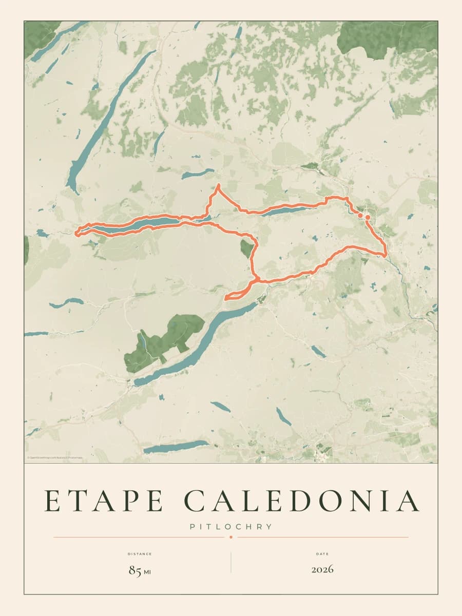 Etape Caledonia route poster preview in the Parkland artwork style