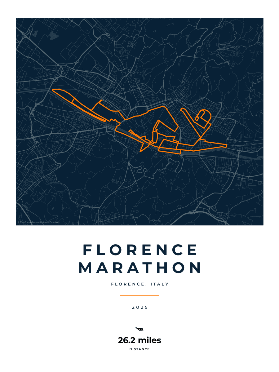 Florence Marathon route poster preview in the Race Blueprint artwork style