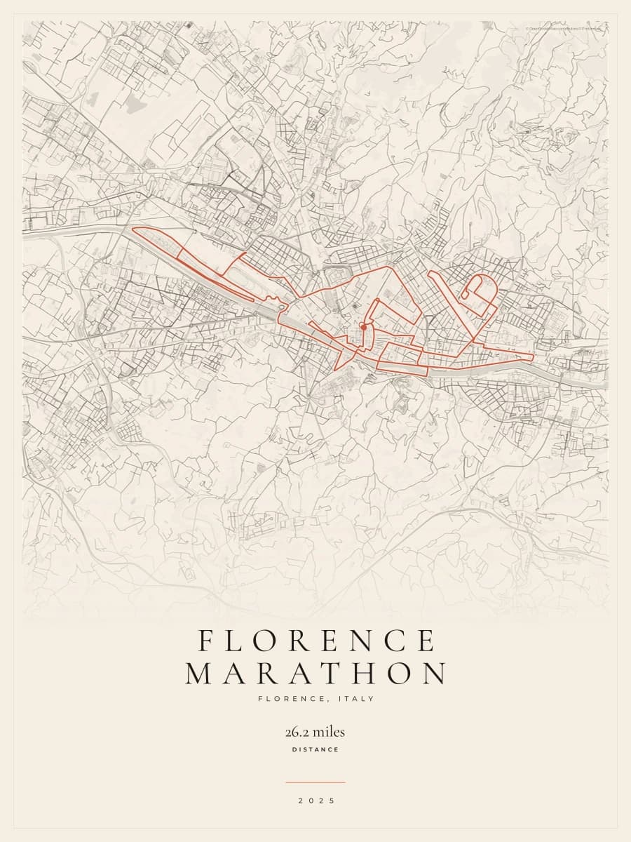 Florence Marathon route poster preview in the Gallery Mono artwork style