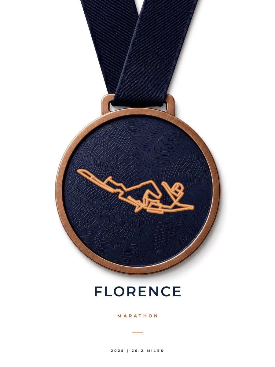Florence Marathon route poster preview in the Medal artwork style