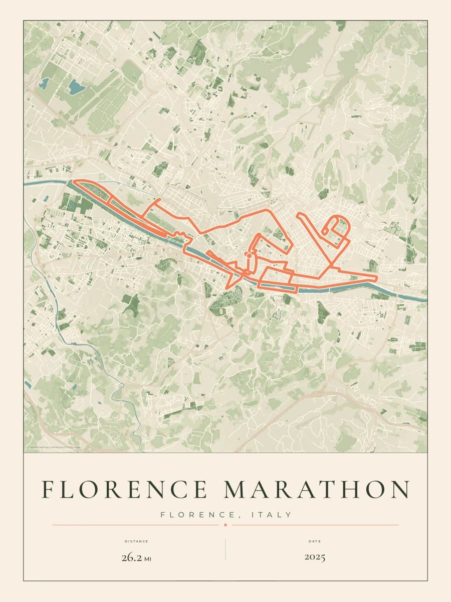 Florence Marathon route poster preview in the Parkland artwork style