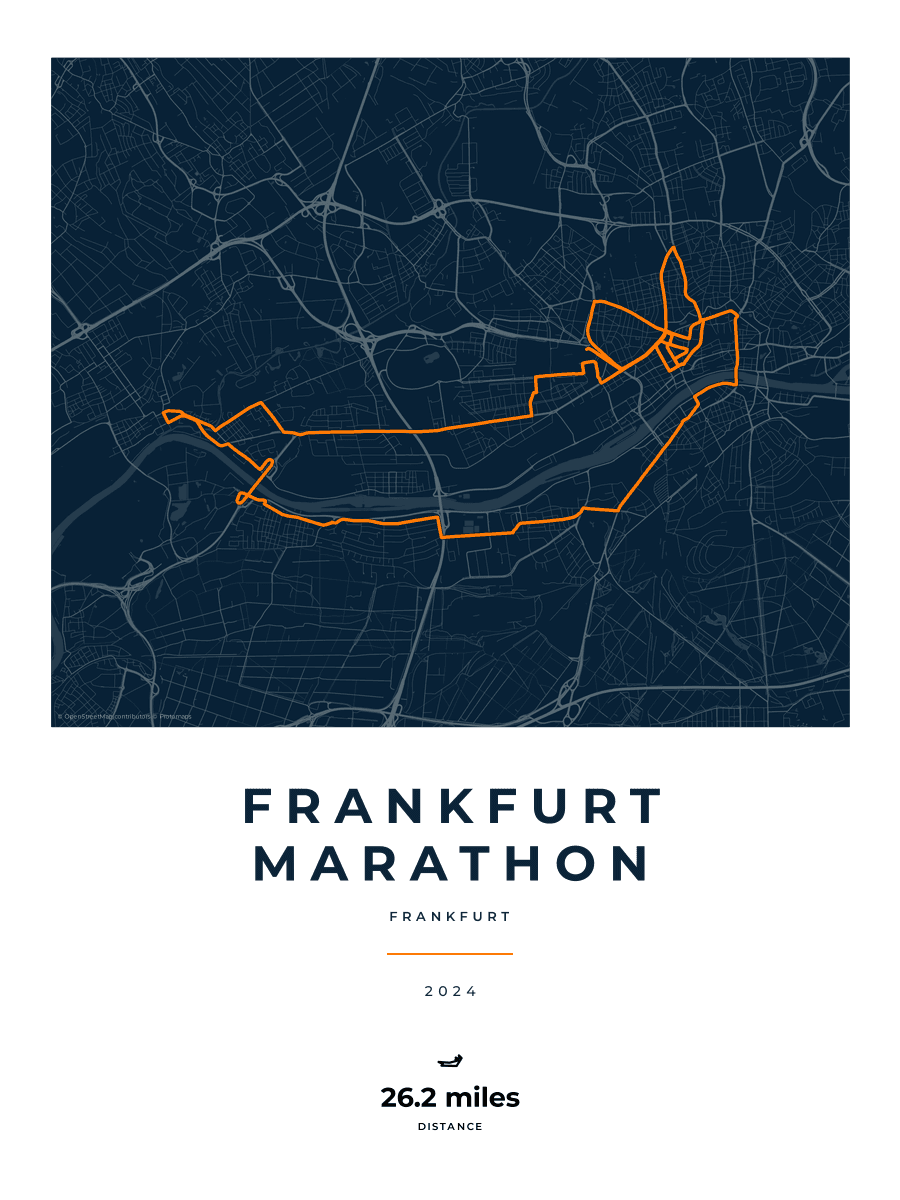 Frankfurt Marathon route map poster preview in the Race Blueprint artwork style