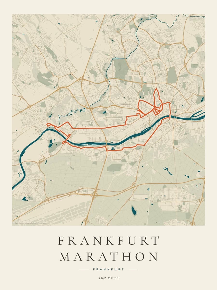 Frankfurt Marathon route map poster preview in the Coastal Atlas artwork style