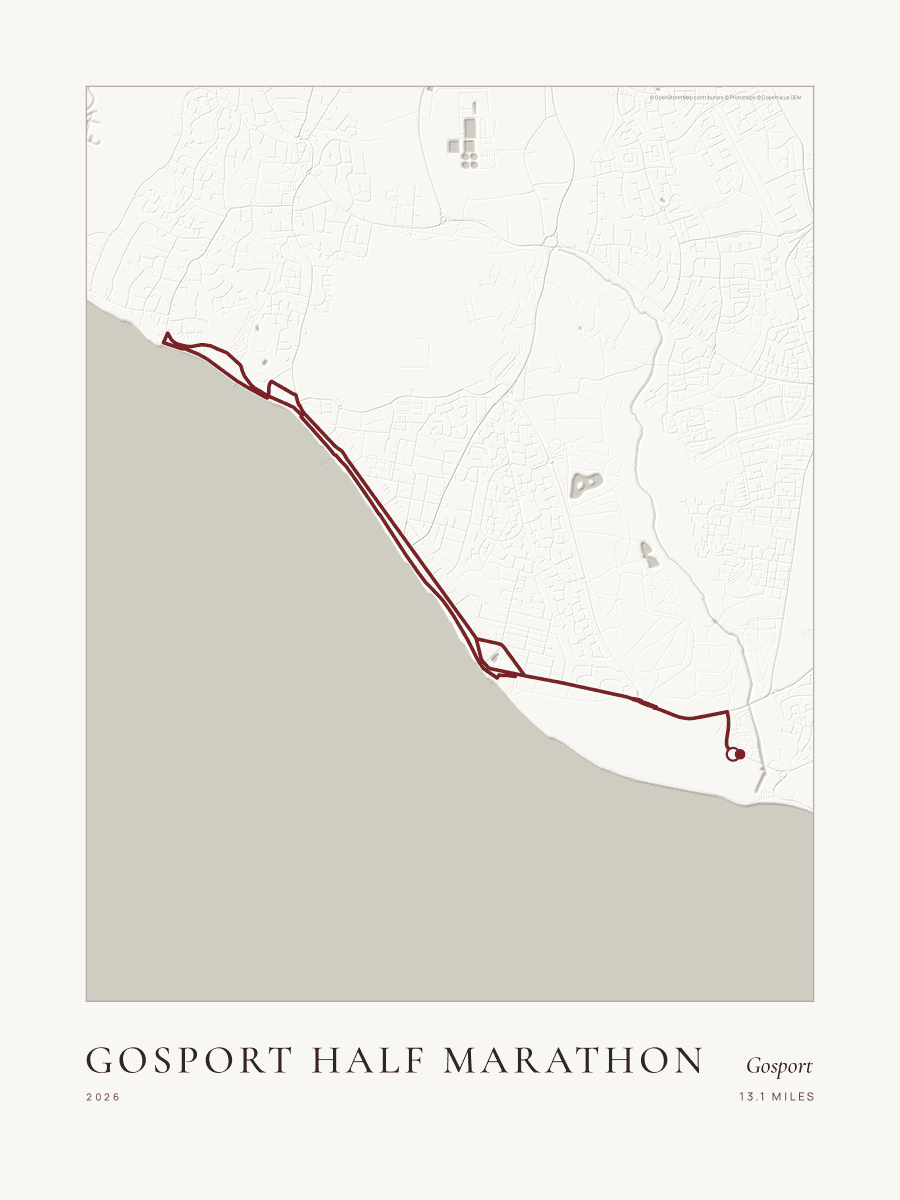 Gosport Half Marathon route map poster preview in the Embossed artwork style