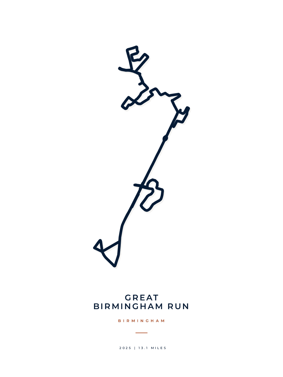 Great Birmingham Run route poster preview in the Minimal artwork style