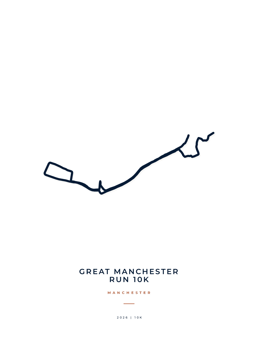 Great Manchester Run 10K route poster preview in the Minimal artwork style