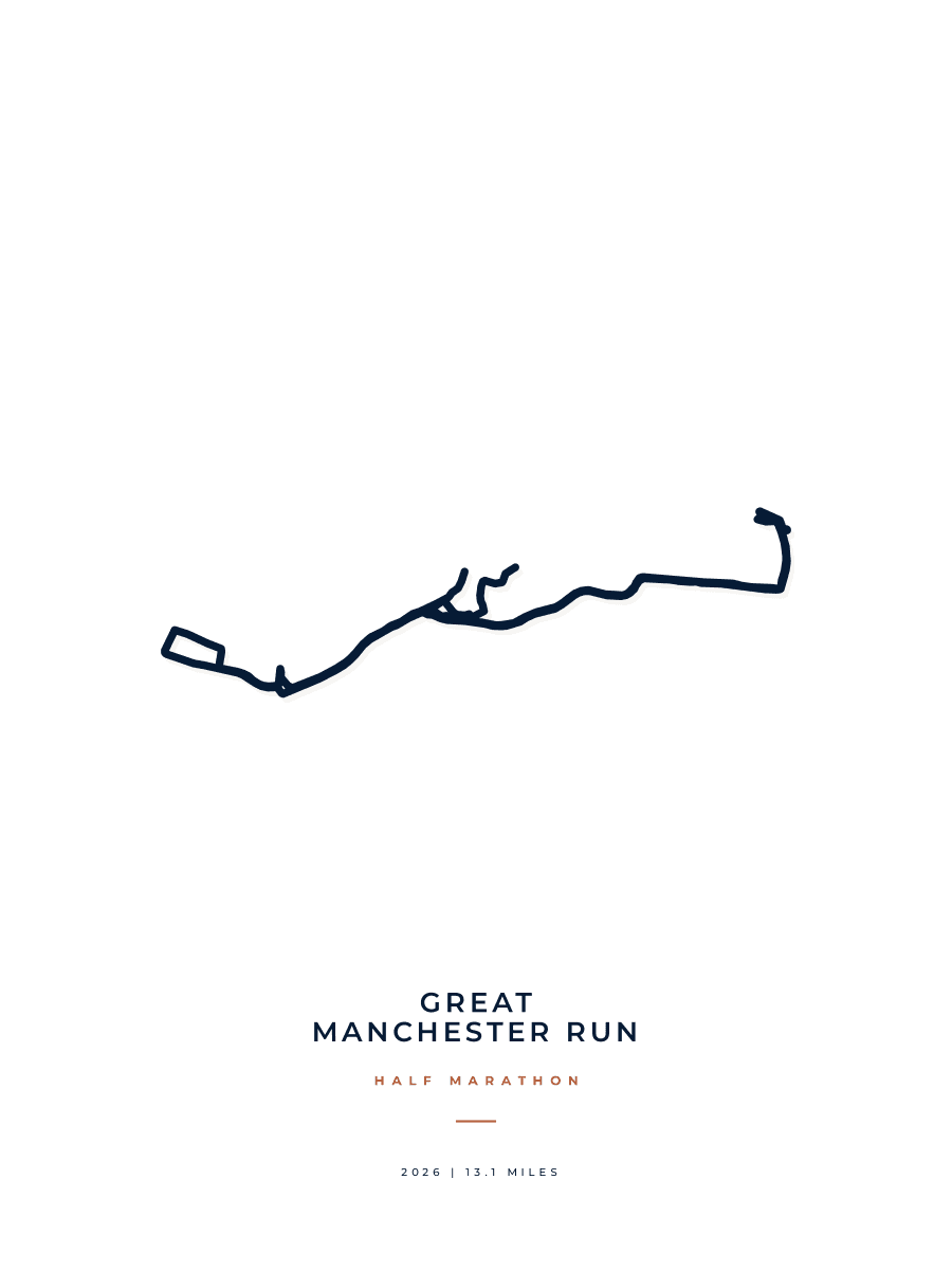 Great Manchester Run Half Marathon route poster preview in the Minimal artwork style