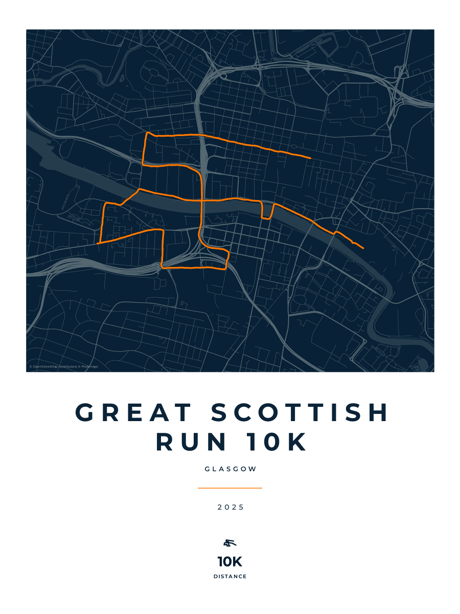 Great Scottish Run 10K route poster preview in the Race Blueprint artwork style