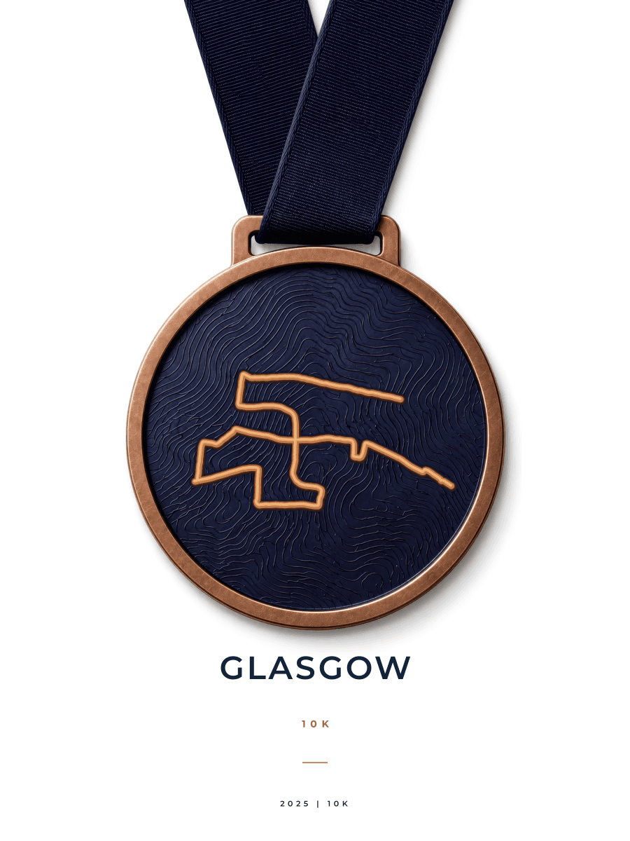 Great Scottish Run 10K route poster preview in the Medal artwork style