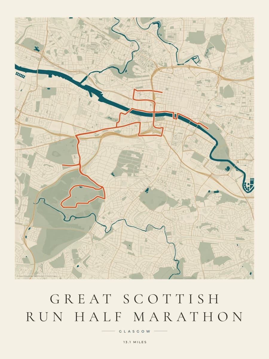 Great Scottish Run Half Marathon route poster preview in the Coastal Atlas artwork style