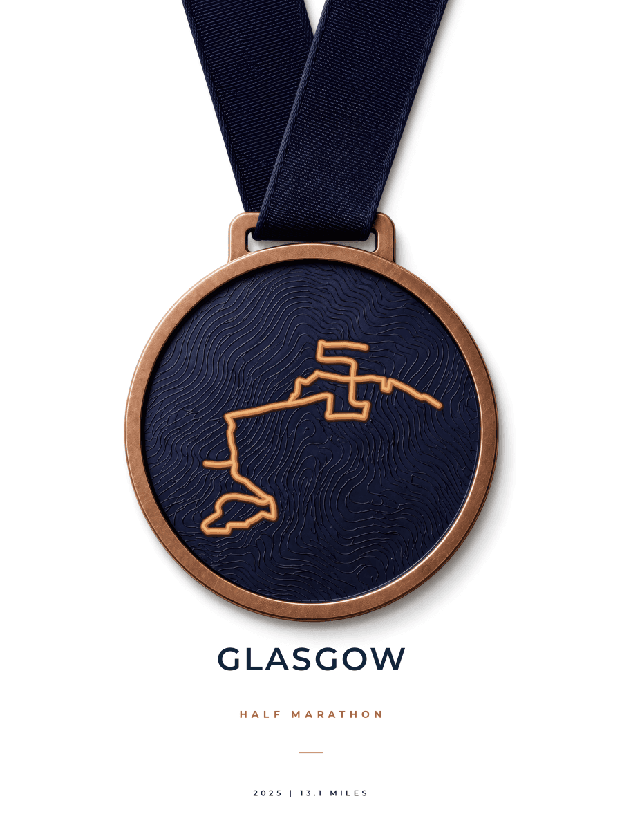 Great Scottish Run Half Marathon route poster preview in the Medal artwork style