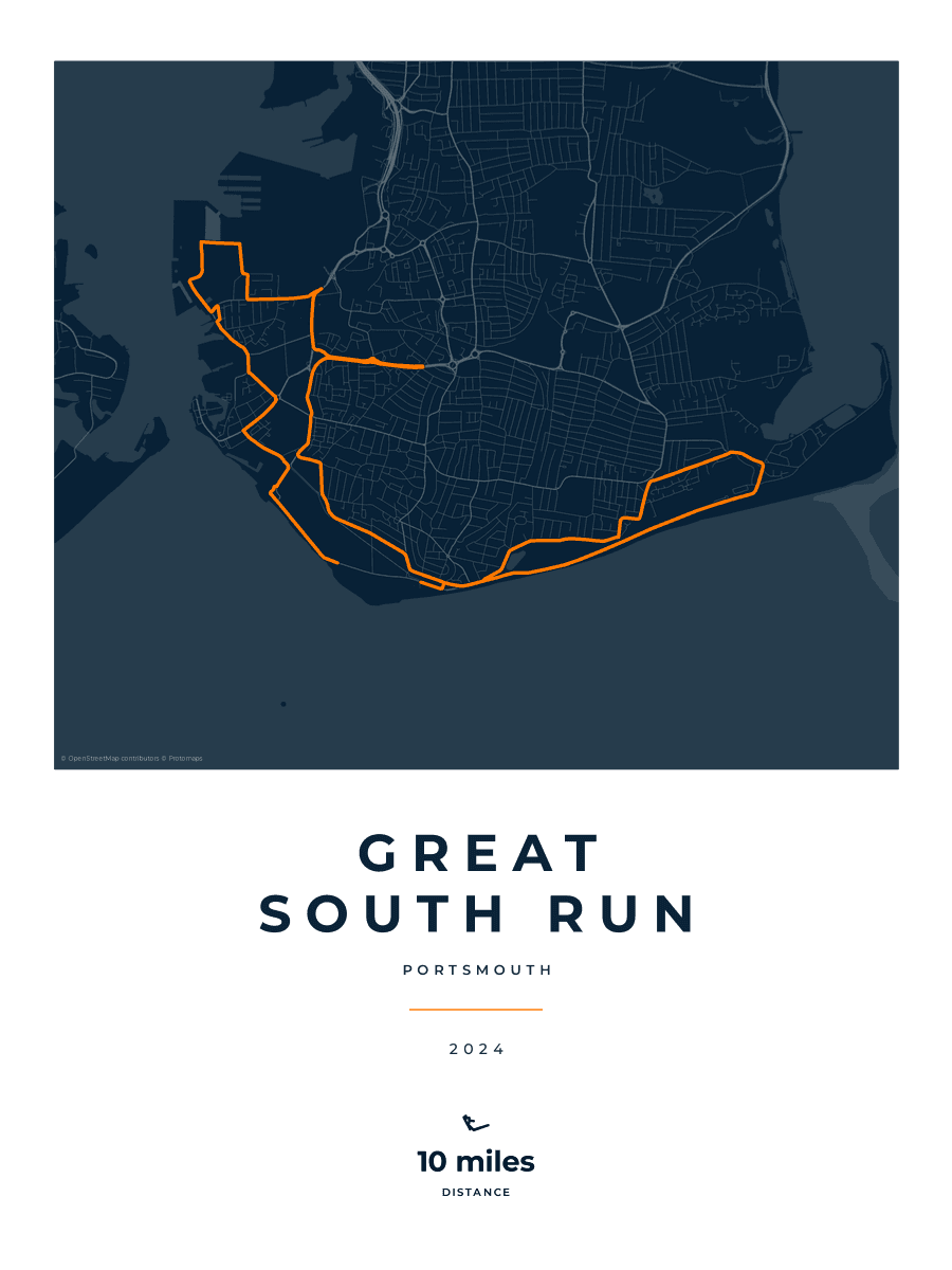 Great South Run route poster preview in the Race Blueprint artwork style