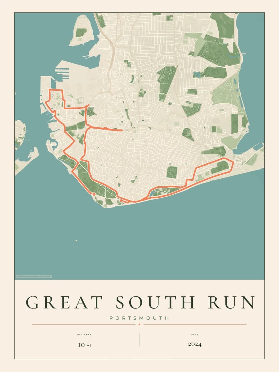 Great South Run route poster preview in the Parkland artwork style