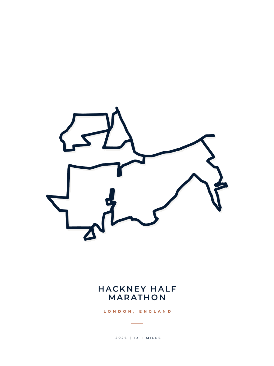 Hackney Half Marathon route poster preview in the Minimal artwork style
