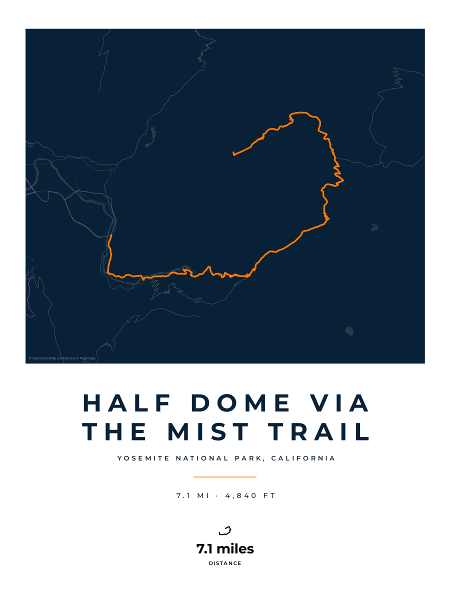 Half Dome route map poster preview in the Race Blueprint artwork style