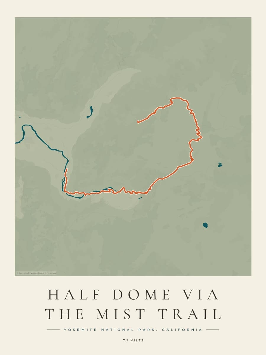 Half Dome route map poster preview in the Coastal Atlas artwork style