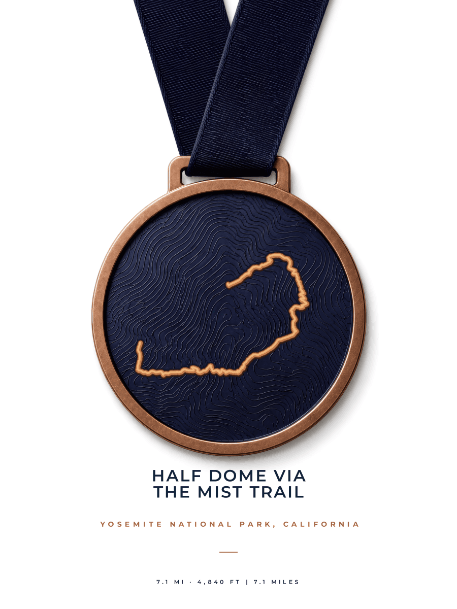 Half Dome route map poster preview in the Medal artwork style