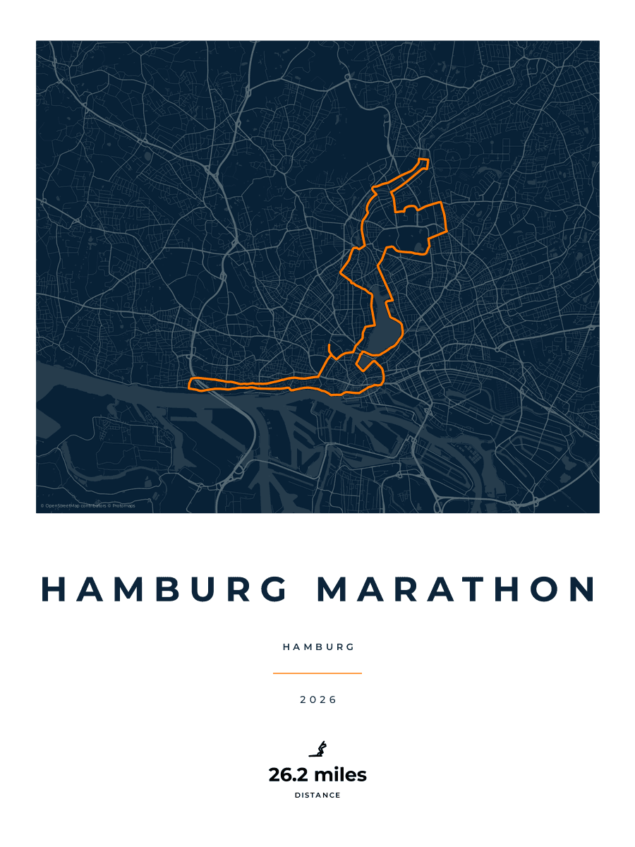 Hamburg Marathon route map poster preview in the Race Blueprint artwork style