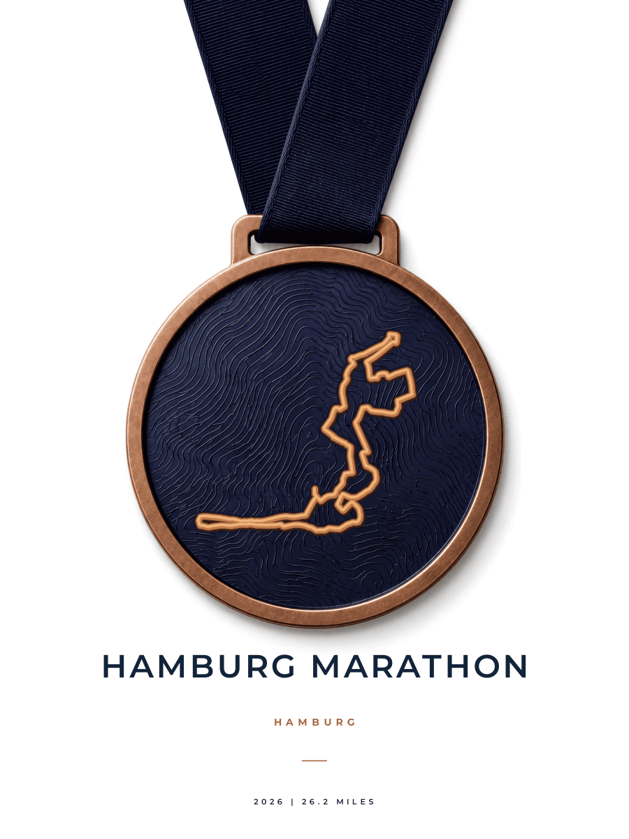 Hamburg Marathon route map poster preview in the Medal artwork style