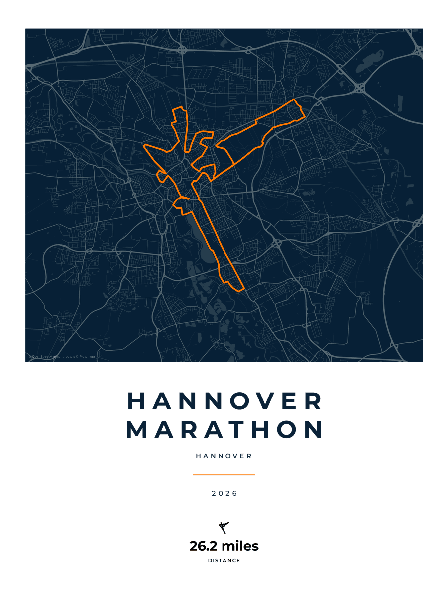 Hannover Marathon route map poster preview in the Race Blueprint artwork style