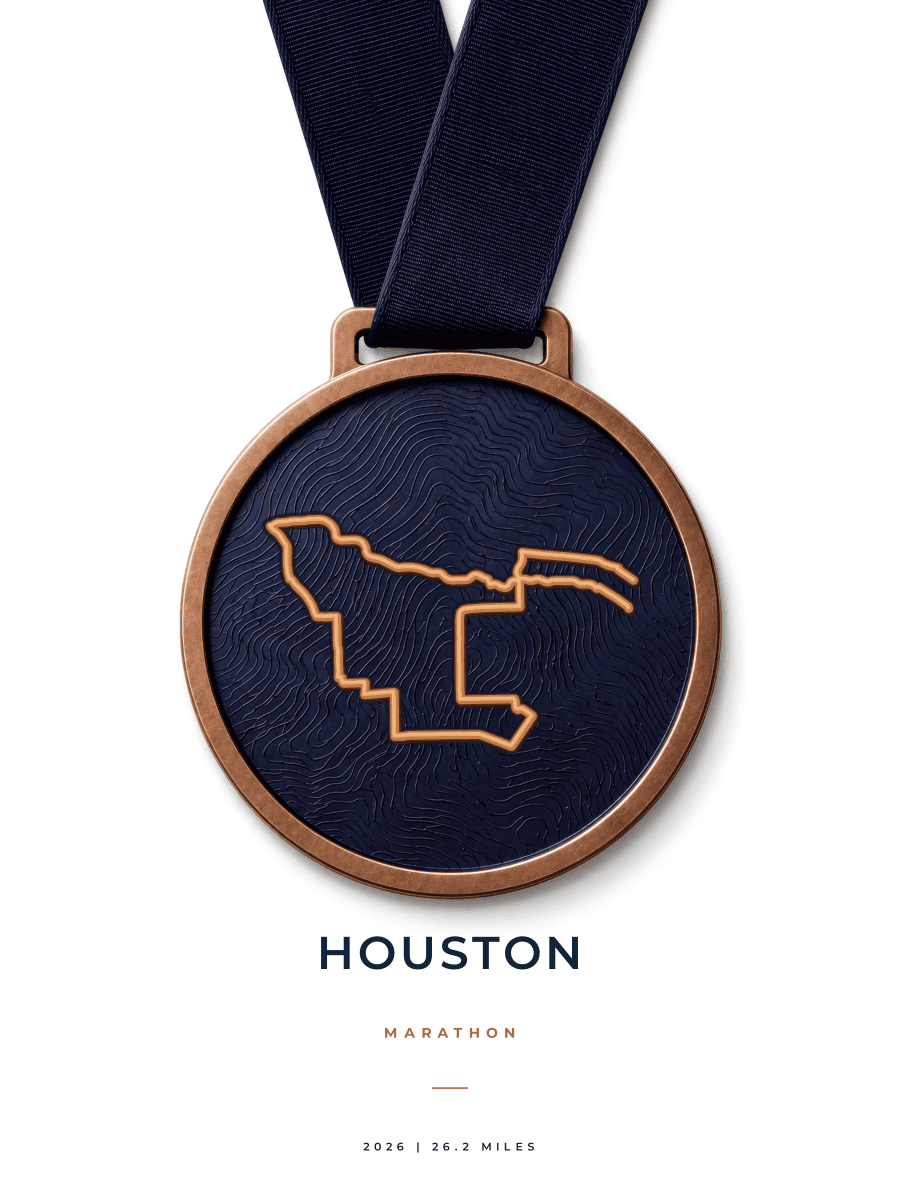 Houston Marathon route poster preview in the Medal artwork style