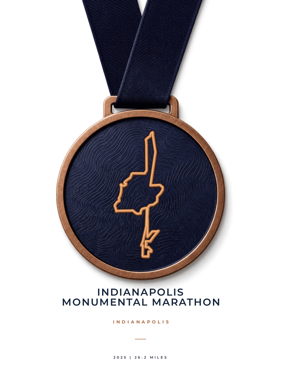 Indianapolis Monumental Marathon route map poster preview in the Medal artwork style