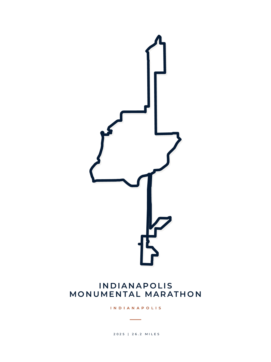 Indianapolis Monumental Marathon route map poster preview in the Minimal artwork style