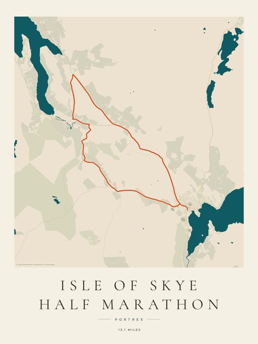 Isle of Skye Half Marathon route poster preview in the Coastal Atlas artwork style