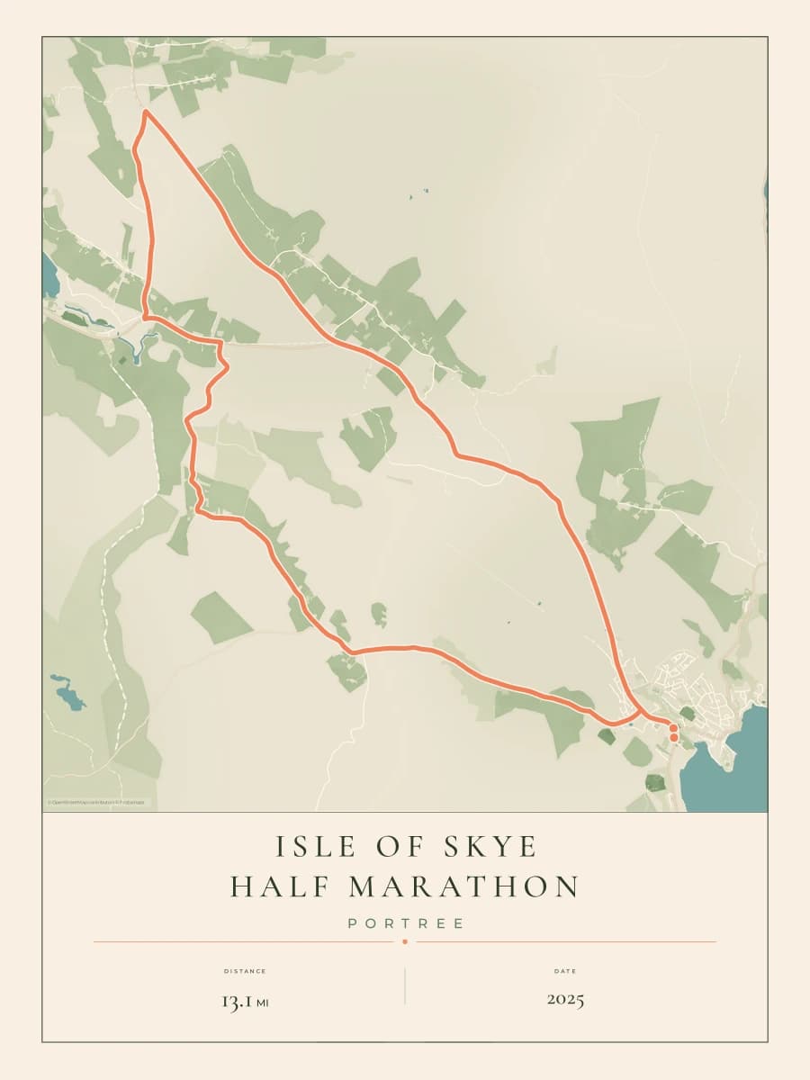 Isle of Skye Half Marathon route poster preview in the Parkland artwork style