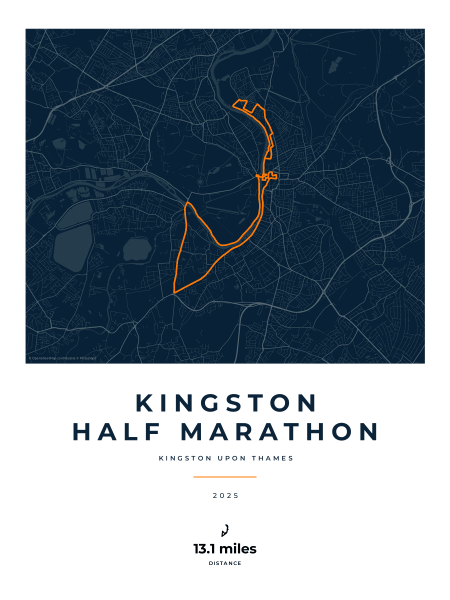 Kingston Half Marathon route poster preview in the Race Blueprint artwork style