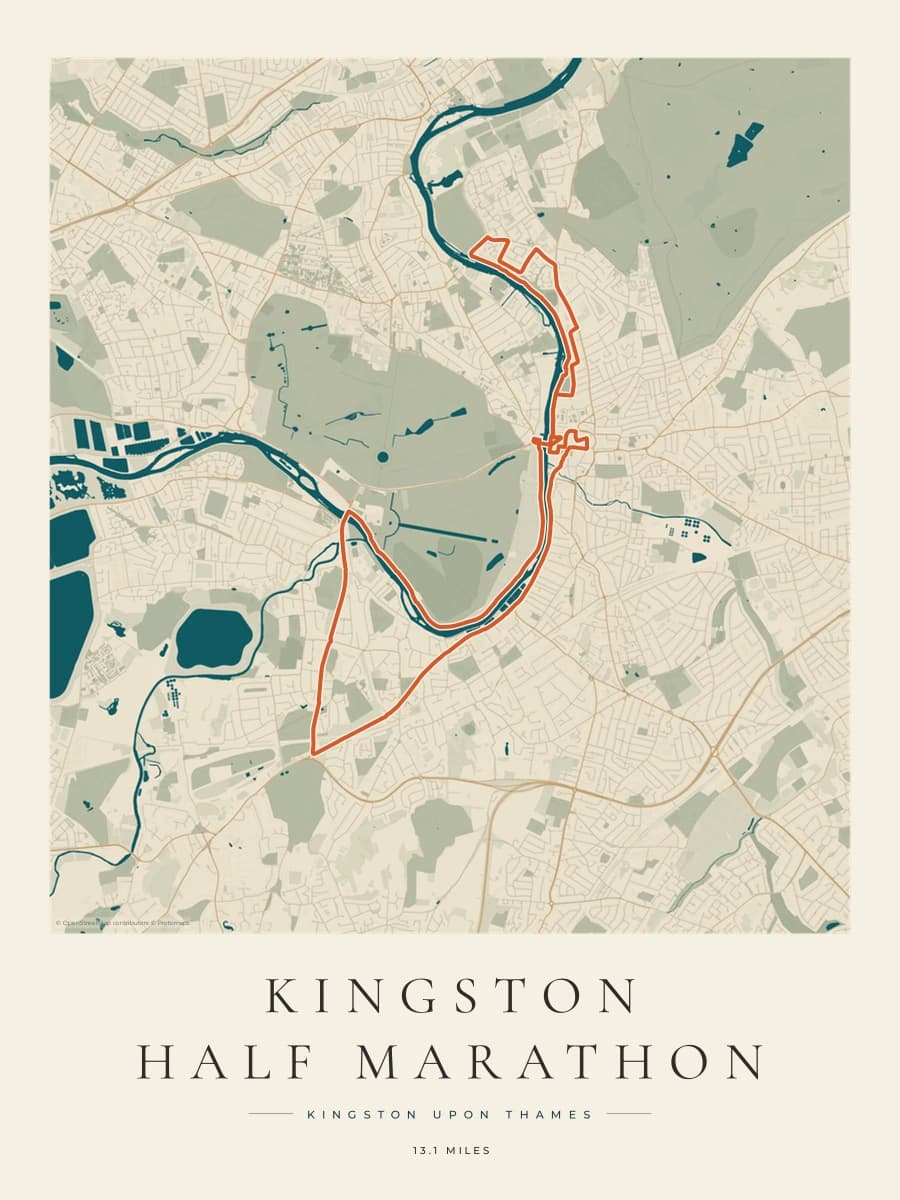 Kingston Half Marathon route poster preview in the Coastal Atlas artwork style