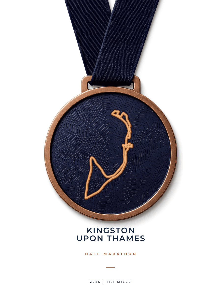 Kingston Half Marathon route poster preview in the Medal artwork style