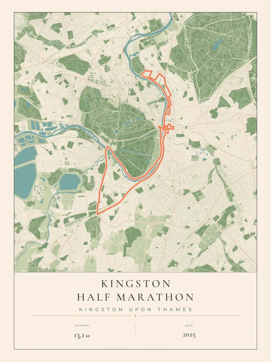Kingston Half Marathon route poster preview in the Parkland artwork style