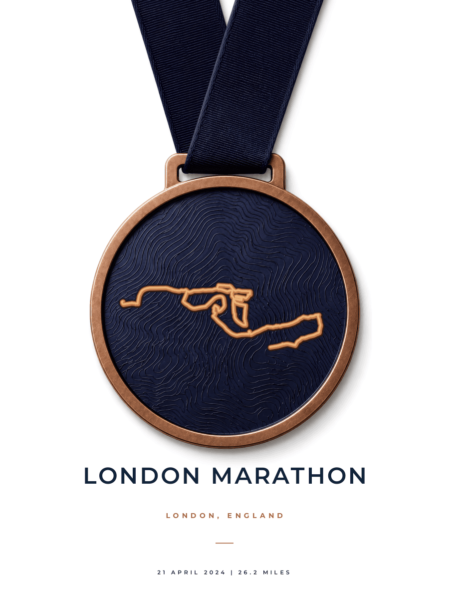 London Marathon route poster preview in the Medal artwork style