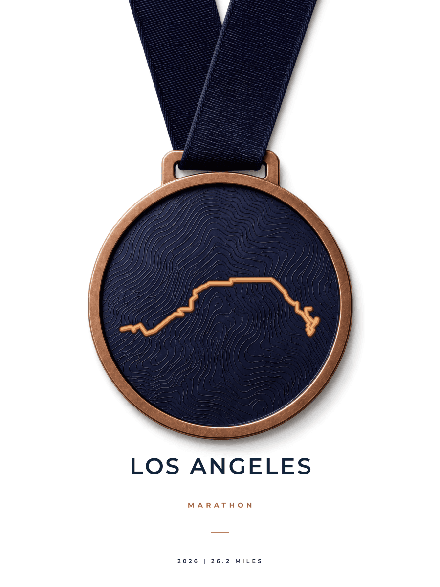 Los Angeles Marathon route poster preview in the Medal artwork style