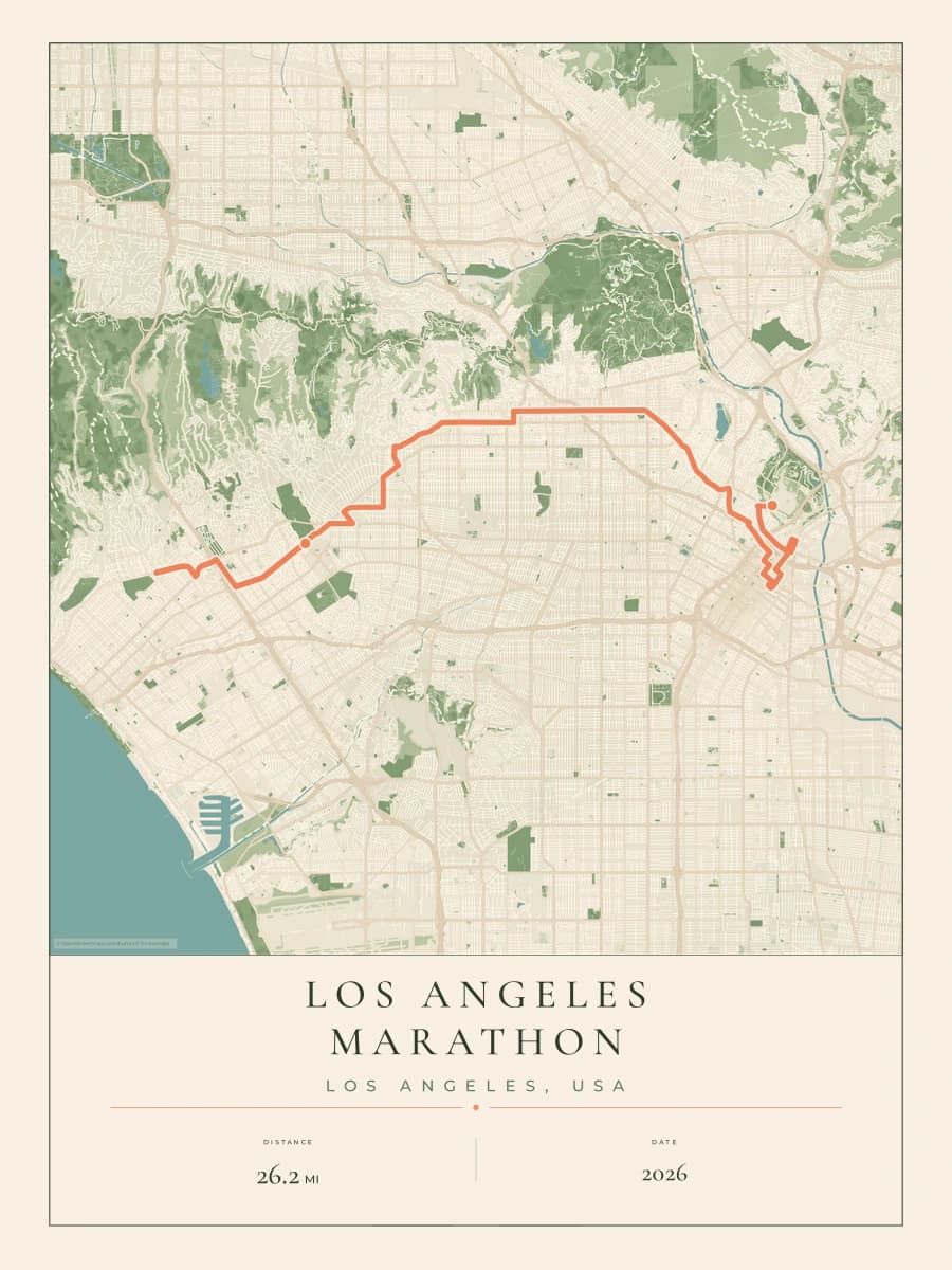 Los Angeles Marathon route poster preview in the Parkland artwork style
