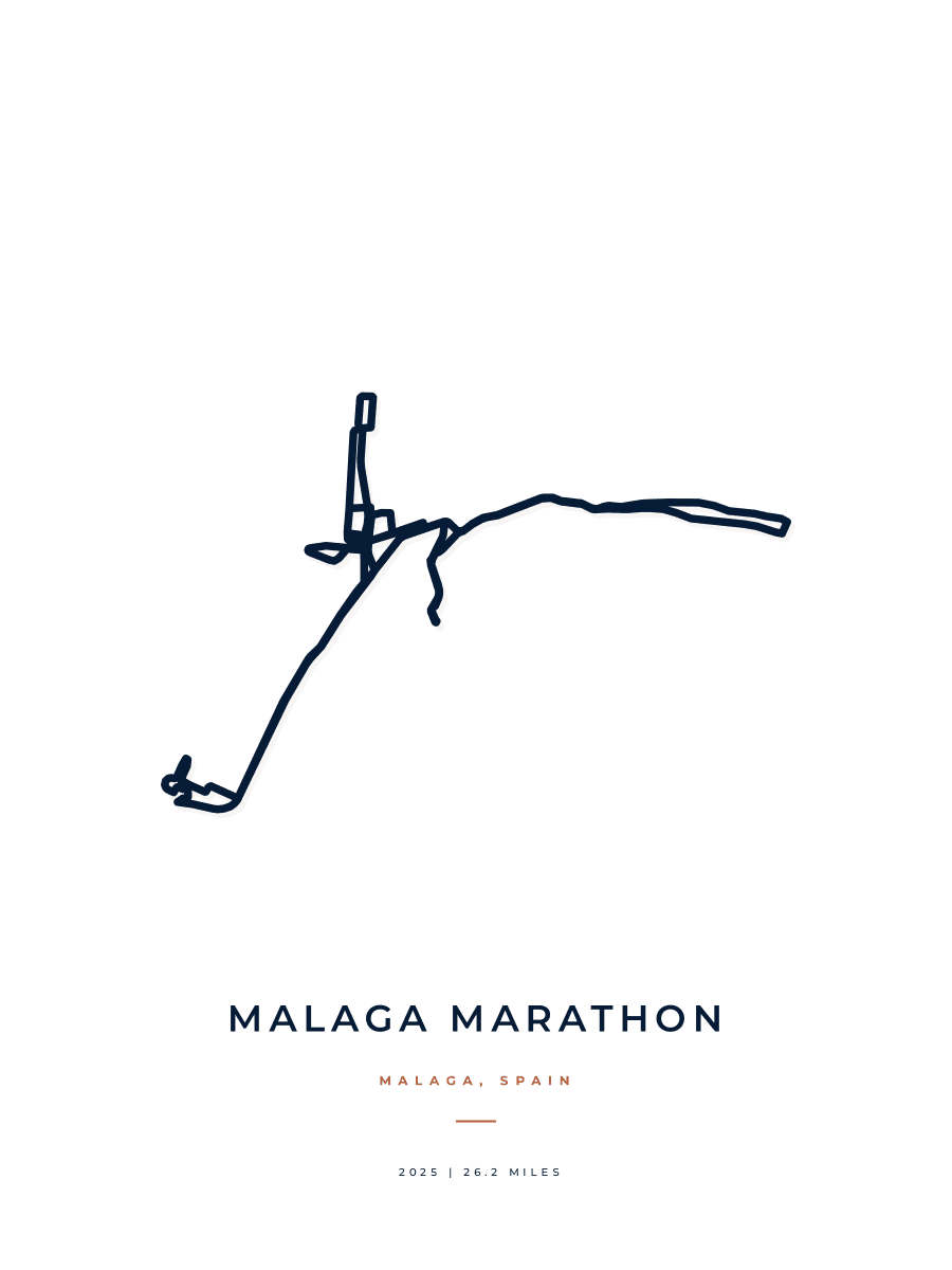 Malaga Marathon route poster preview in the Minimal artwork style