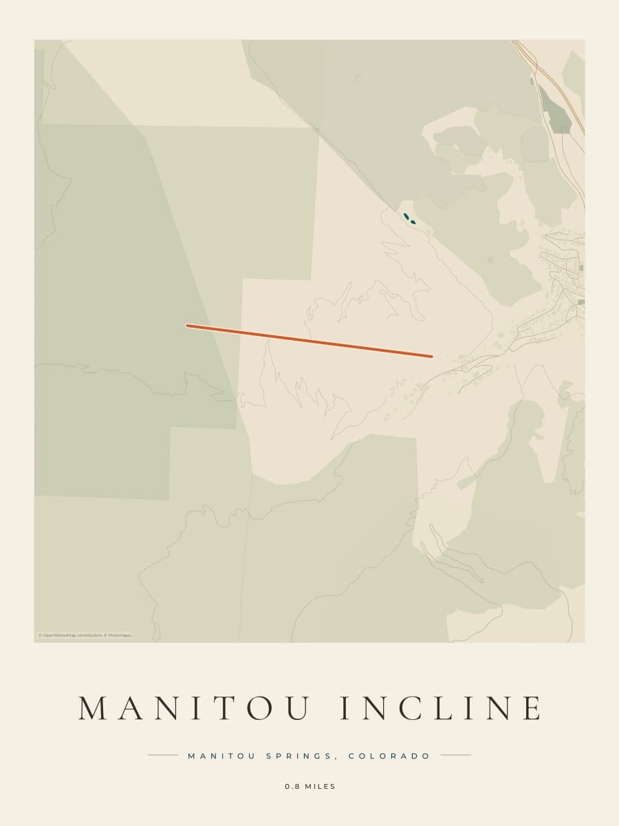 Manitou Incline route map poster preview in the Coastal Atlas artwork style