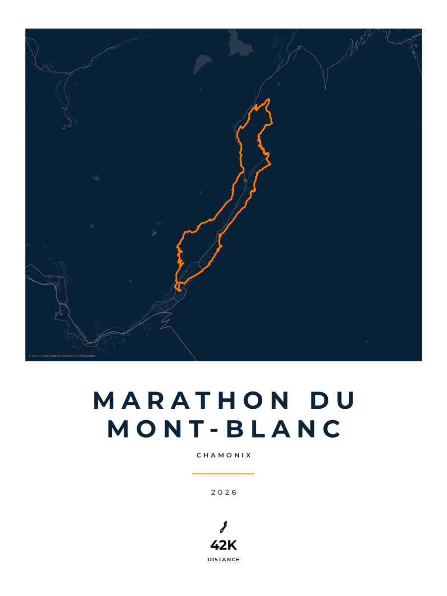 Marathon du Mont-Blanc route map poster preview in the Race Blueprint artwork style